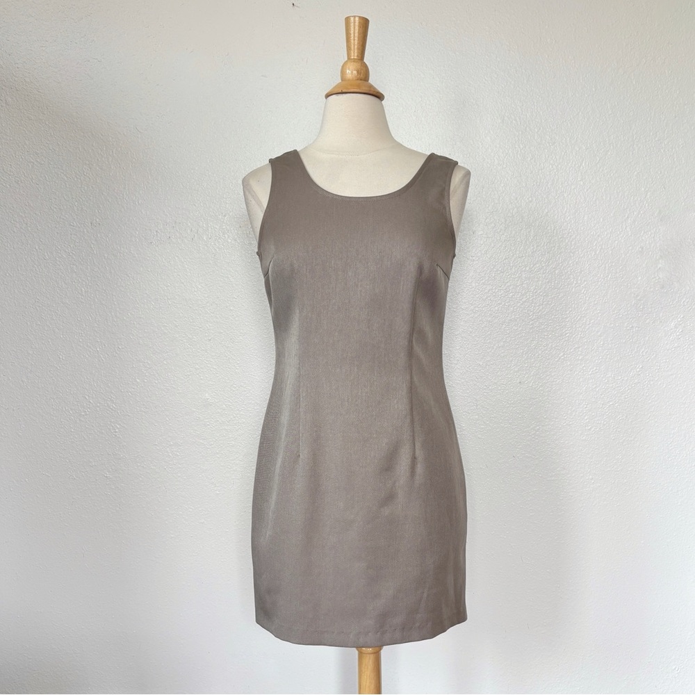 Vintage 90s Solid Grey Sleeveless Sheath Dress